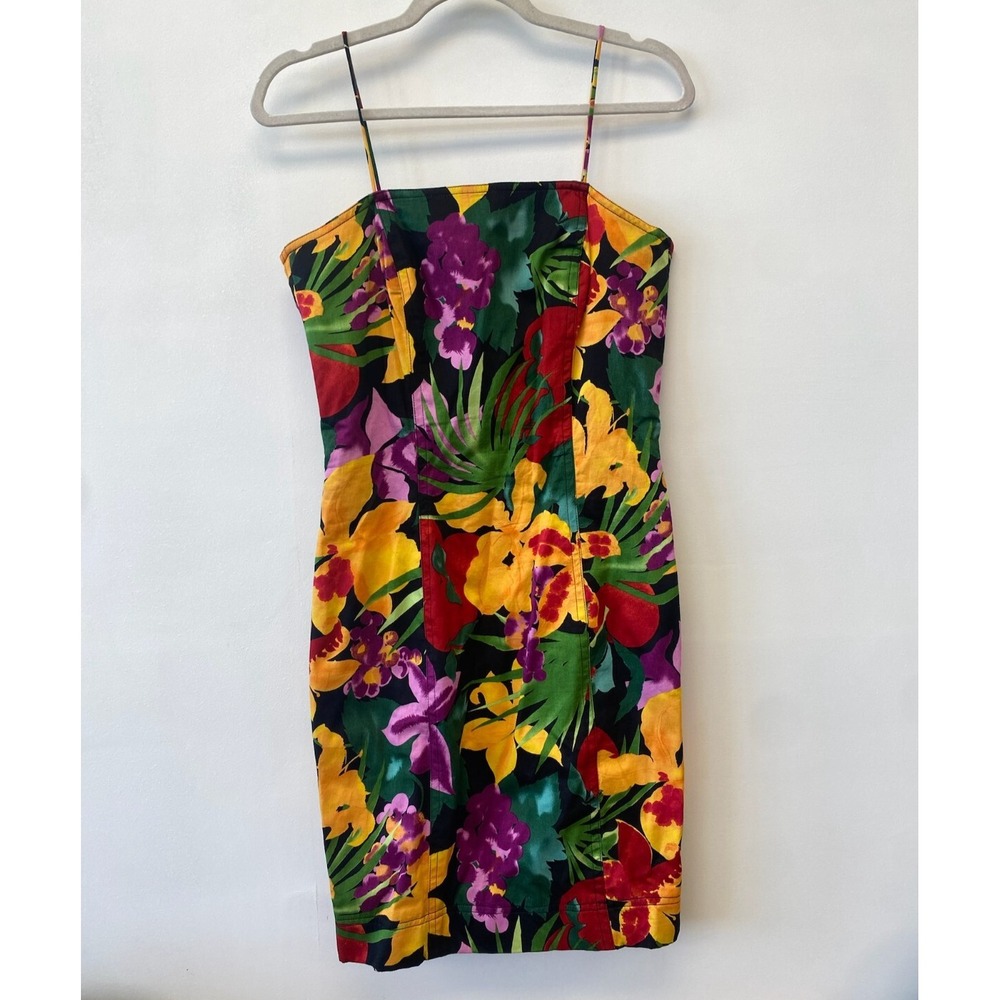 Vintage 80s Jan Barboglio All Over Print Floral Midi Womens Sun Dress‎ Size 8